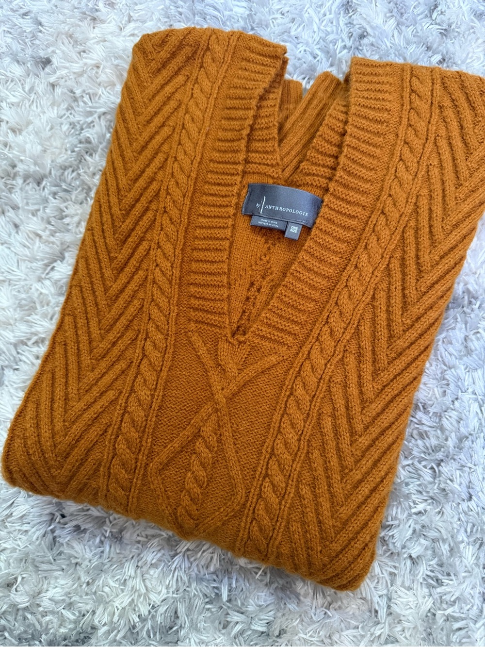 Anthropologie Cable V-Neck Sweater — Burnt Orange One Size